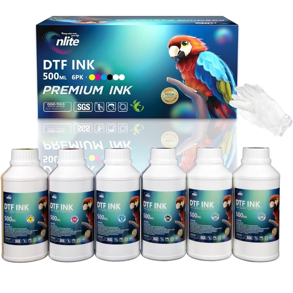 Enlite DTF Ink 500ML Combo Pack 6 Bottles PET Film Printer Refill CMYKW